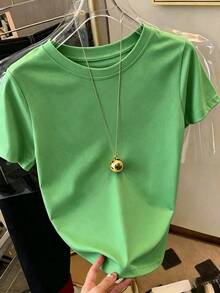 Cotton T-Shirt With Mexican Flag And Heart Print For Women, Girls And Boys, For Mexican Independence Day, Summer, Soft Short Sleeve T-Shirt For Women, Modern And Comfortable. - 綠色 - 查看 2