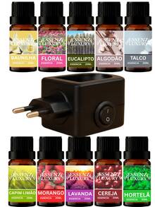 Kit Of 10/5 Water-Soluble Essences + 1 Bivolt Electric Diffuser With Plug-In, PBT, On/Off Button, Black Or White - 黑色電動擴散器 - 查看 1