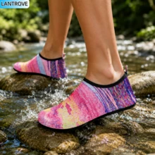 LANTROVE Pink Women's Water Shoes With Lavender Pattern, Perfect For Swimming, Surfing, Diving, And Other Water Sports – A Must-Have For Summer Beach Activities. - 026粉色 - 查看 6
