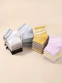 5/10 pares de calcetines cortos deportivos de estilo preppy, multicolor, con bloques de color macaron y dos rayas, suaves, amigables con la piel, transpirables, sin sensación de sofoco, versátiles para todas las estaciones - Multicolor - Ver 2