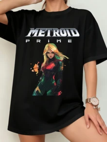 Unisex Metroid Prime Samus Aran Art Style T-Shirt, Sci-Fi Design - Black - View 8
