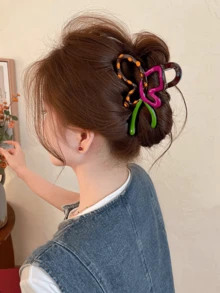 1pc Women's Contrast Color Butterfly Hair Claw Clip, Hollow Design, Strong Grip, Suitable For Spring/Summer, Daily Commute, Travel, Afternoon Tea Summer Hair Accessories Vacay Hair Clips - Red and Green - View 6