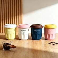 Taza de café de cerámica personalizada y grabada con tapa de color intercambiable, hecha a mano, regalo único para ella/él, regalo perfecto para maestros, taza estilo Ins - multicolor - Ver 4