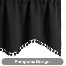 1/2/3/4 pièces, rideaux de fenêtre en polyester de style luxe européen à haute précision, bord inférieur en vague en forme de S, décoration de franges à pompons, doux et lisse, décoration d'intimité, lavable, conception de poche pour tringle, convient pour la décoration de fenêtre du salon, de la chambre, de la cuisine - Noir - Voir 4