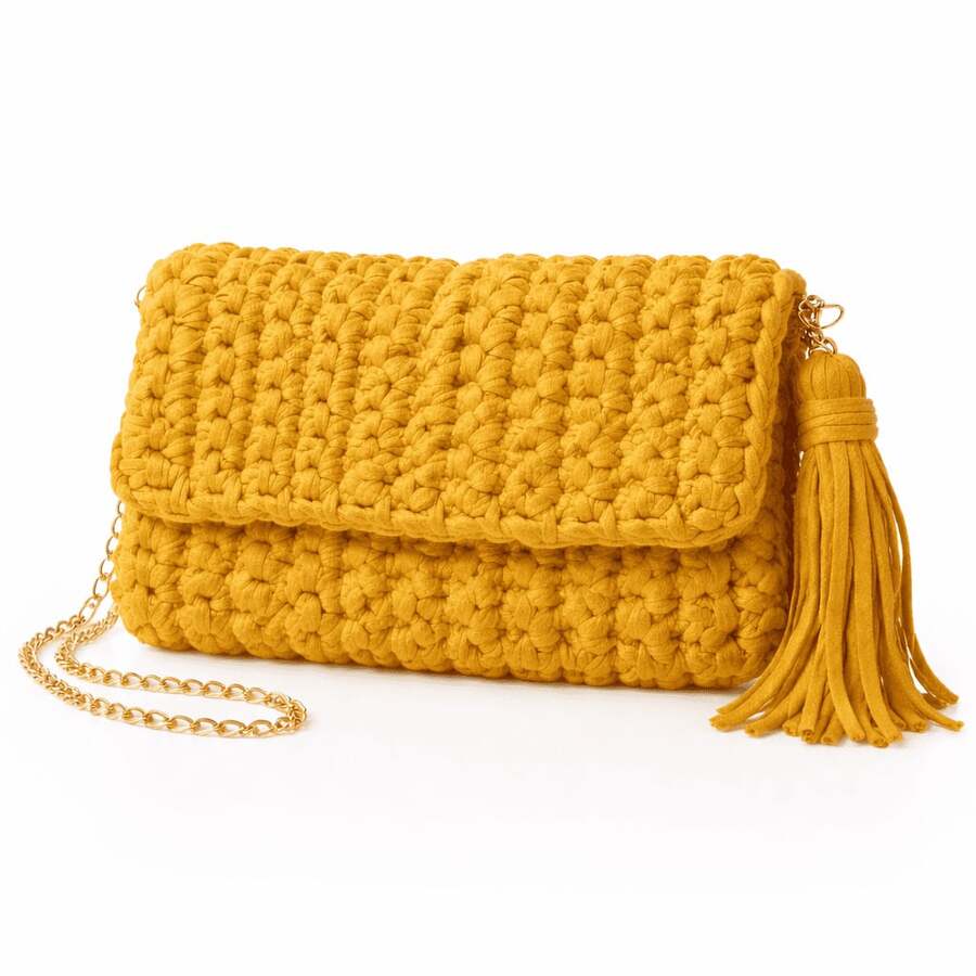 Women's Crochet Party Bag - Mustard Yellow - View 1