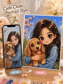熱銷客製化 5D DIY 鑽石畫套件，個性化圓鑽藝術，照片客製化，可愛 Q 版肖像風格，全鑽手工畫布含工具與配件，客製化寵物/家庭/情侶照片，創意手工牆飾，獨特的感恩節、情人節、生日與節日居家裝飾禮物 - 彩色 - 查看 10