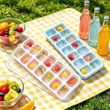 2 piezas/Juego (Tapa + Base) Color Aleatorio Bandeja de Cubitos de Hielo de 14 Compartimentos con Tapa, Caja de Hielo Portátil Autoensamblable Fácil de Desmontar - Ideal para Vacaciones y Uso al Aire Libre, Esencial de Cocina - Multicolor - Ver 1