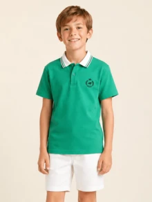Balabala 男童夏季快乾透氣短袖 Polo 衫休閒上衣 - 松石綠 - 查看 3