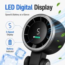 Portable Handheld Turbo Fan, 5000mAh Battery Operated, Up To 12 Working Hours, 5 Gear Wind, LED Display, 180-Degree Foldable, 3-In-1 Hand Fan, Rechargeable Stylish Fan With Air-Turbo-Tech Cooling For Outdoor Activities, Travel, Work&Beach Trip Essentials - 3-in-1 Fan (Hand, Neck & Desk) - 查看 5
