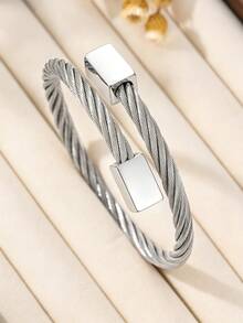 3 buah Gelang Kepang Putar Minimalis Premium dari Baja Tahan Karat untuk Wanita, Serbaguna - Perak - View 4