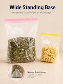 65PCS Reusable Stand-Up Storage Bags Set, Clear Double-Seal Zipper Bags With Wide Bottom, Small Medium Large Sizes For Kitchen, Fridge, Travel, Snacks, Produce And Home Organization - View 7