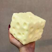 1pc Giant Cheese Cube Squeeze Stress Relief Toy, Ultra-Thin Cheese Ball Squeeze Toy, TPR Shell Slow Rebound, No Filling, DIY Cheese Skin Squeeze Toy, Birthday/Halloween Gift, Perfect Gift, Teenager Stress Relief Gift - Multicolor - View 3