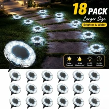18 Pack 4.72INCH, Solar Ground Lights Outdoor, Waterproof, 8 LED Solar Powered In Ground Disk Light For Driveway Walkway Pathway Lawn Patio Yard Outside Garden Decor(Warm White/ Cool White) - 18個裝 - 查看 10