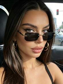 2副夏季时尚男女通用长方形无框装饰眼镜，经典休闲眼镜，适合街头摄影、通勤和日常佩戴 - 2pcs無框長方形灰茶 - 查看 9
