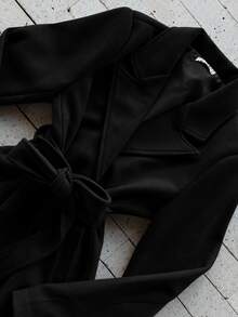 Women's Overcoat With Belt, Thick Boiled Wool - Black - View 2