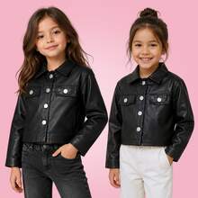 Girls' Modern Faux Leather Jacket, Sizes 2 To 10 Years - 黑色 - 查看 4