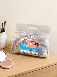 Just Keep Swimming 印花透明托特包，便攜式游泳裝備收納袋 - 堅固的拉鍊袋可用於存放泳衣和海灘用品，防水海灘包，女性透明泳池托特包，體育場認可的游泳、健身、度假和日常使用海灘包，給游泳愛好者和海灘愛好者的完美禮物 - 彩色 - 查看 5