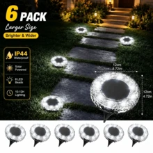 6 Pack Solar Ground Lights Outdoor, Waterproof, 8 LED Solar Powered In Ground Disk Light For Driveway Walkway Pathway Lawn Patio Yard Outside Garden Decor(Warm White/ Cool White) - 6個裝 - 查看 8