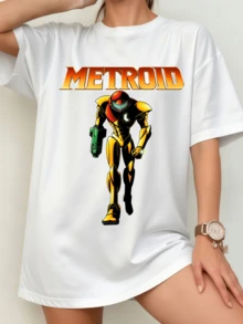 Unisex Metroid Samus Aran Power Suit T-Shirt, Retro Gaming Classic - White - View 1