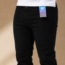 KIT 2 Men's Slim Fit Jeans Pants With Lycra And Elastane, Casual Fashion 2025, Men's Adult Denim Jeans, Gift For Fathers, Man - 褲子 1 條黑色純色 - 1 條藍色二手 - 查看 2
