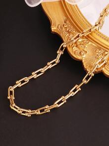 1 chiếc vòng cổ choker dạng xích U dày bằng thép không gỉ mạ vàng 18K phong cách punk cho nam nữ, trang sức - vòng cổ - Xem 4