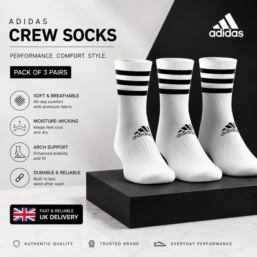 Adidas Crew Socks White 3 Pairs - White - View 1
