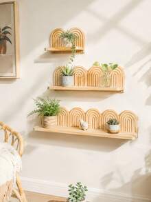 1pc Bohemian Arch Wall Mounted Storage Rack, Wooden Arch Wall Hanging Storage Rack, Suitable For Room, Bedroom, Bathroom, Porch, Living Room Wall Home Decor, Rainbow Pattern Wall Mounted Shelves, Perfectly Fits Bohemian Interior Design And Wall Art Decoration - Multicolor - View 5