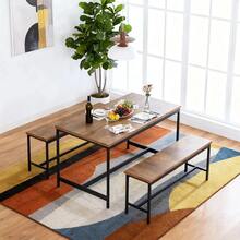 Dark Brown Rectangular Dining Set With 2 Benches For 4 People, Plain Design - Black - View 9