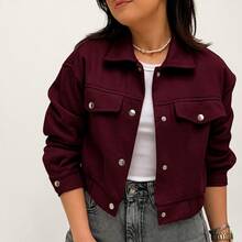 Women's Short Jacket With Long Sleeves And Buttons, Thick, Warm, And Soft Wool - Burgundy - View 1