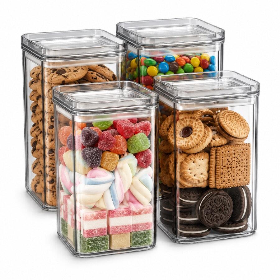 Kit 4 Potes Herméticos 1 Litro De Plastico Porta Condimentos