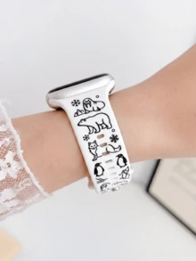 1pc Black & White Antarctic Creature Style Cute Fashion Soft Silicone Sports Watch Band For Apple Watch Women 38/40/41/42/44/45/49mm Compatible With Apple Watch Series Ultra/SE/8/7/6/5/4/3/2/1 Suitable For Various Outfits - White + Black - View 4