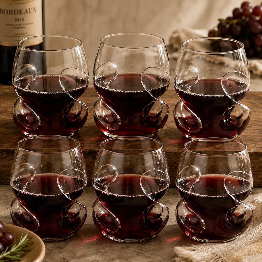 4/6-Piece Set Of 17oz/503ml, Spiral Design Crystal Handleless Wine Glasses, Red Wine Glassware, Creative Japanese Style Glass Cups, Household Drinking Cups, Tea Cups, Ideal Choice For Wine Enthusiasts And Special Occasions. - 玻璃杯 - 查看 1