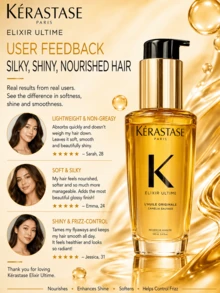 Dầu dưỡng tóc đa năng KÉRASTASE Elixir Ultime L'Huile Originale 30ml (dung tích lớn) + 15ml mẫu thử, bảo vệ tóc khỏi nhiệt, kiểm soát tóc xơ rối, tăng độ bóng, nuôi dưỡng tóc, chứa chiết xuất hoa trà dại, hoa nhài và nhựa thơm, công thức nhẹ nhàng phù hợp với mọi loại tóc, hương thơm tóc hàng ngày, món quà lý tưởng cho cả nam và nữ, sử dụng hàng ngày. - Dầu dưỡng tóc Kerastase Camellia Classic Fragrance - Xem 9