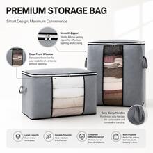 1pcs Large Capacity Quilted Storage Box Zipper - Portable Towel, Bed Sheet, And Clothing Storage Box, Grey Fabric Container With Check Mouth And Handle Multi Layer Design For Easy Access And Storage, Wardrobe Storage (Horizontal And Vertical) - Grey - View 10