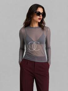 Long-Sleeved Tulle Blouse In Pastel Candy Colors, Spring Color Block. - Grey - View 1