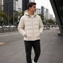 Puffer Jacket With Removable Hood And Fleece Lining - 白色 - 查看 2