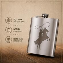 CANTIL DE BOLSO PARA BEBIDAS CAPACIDADE 7oZ/210ML EM METAL PERSONALIZADO A LASER TEMA: CAVALO RODEIO ÓTIMA QUALIDADE ACOMPANHA CAIXA NOVIDADE IDÉIAS DE PRESENTE PROMOÇÃO - Prata - Visão 3