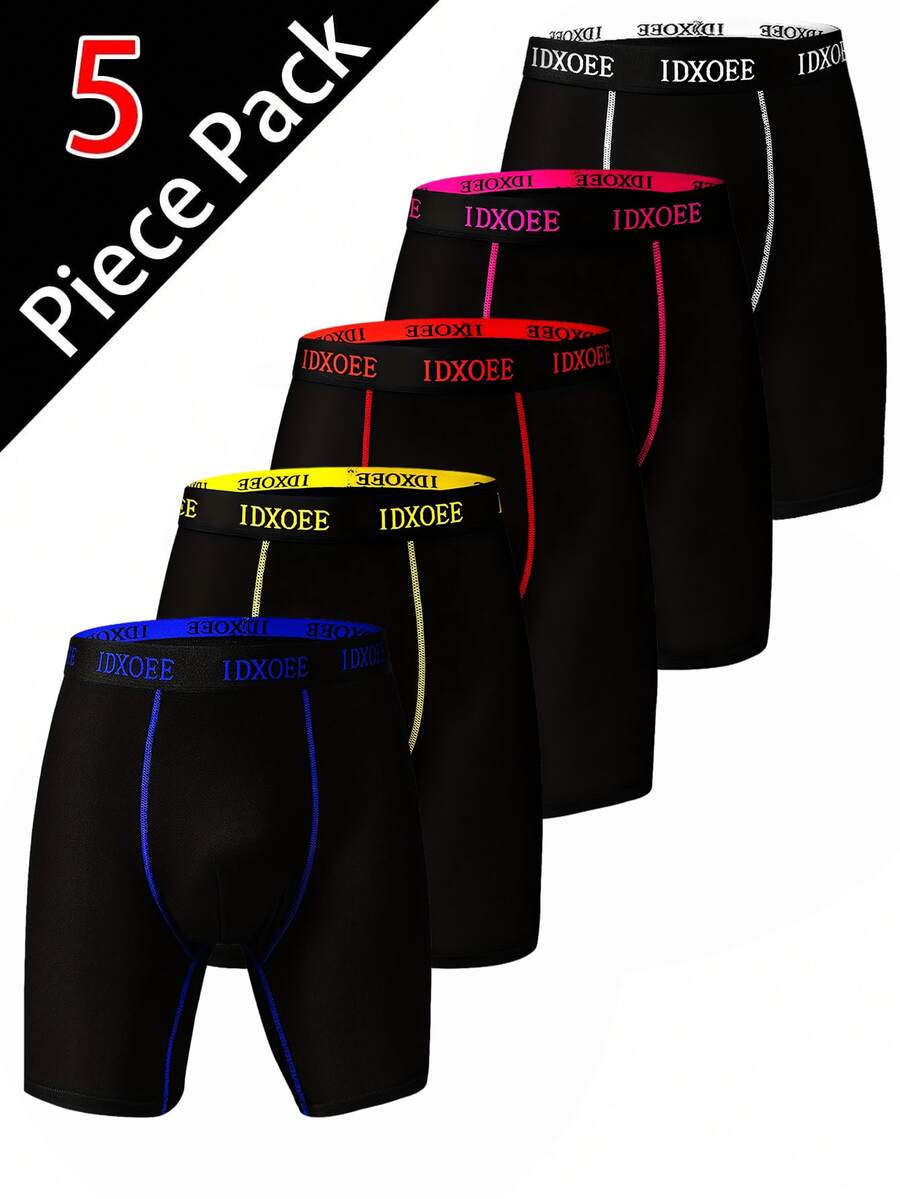 5pcs/Pack Men's Breathable Comfortable Boxer Briefs, Elastic Sports Shorts, Casual Daily Underwear