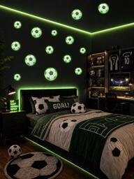 Fluorescent Football Wall Decals, 2pcs/Set 2 Colors Self-Adhesive Removable Glow-In-The-Dark Football Wall Stickers, Sports Theme Wall Decor Art For Bedroom, Game Room, Living Room