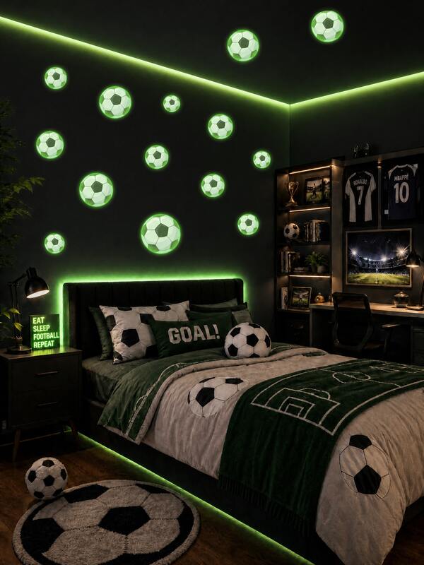Fluorescent Football Wall Decals, 2pcs/Set 2 Colors Self-Adhesive Removable Glow-In-The-Dark Football Wall Stickers, Sports Theme Wall Decor Art For Bedroom, Game Room, Living Room