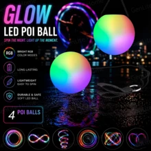 LED Soft Light Poi Spinning Ball, 9 Dynamic Light Modes, Rainbow Gradient, High-Speed Flashing Rotation, Durable Glowing Dance Prop, Perfect Christmas Gift For Adults, Beginners And Professional Performers - 4PCS - View 6