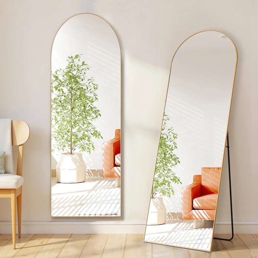 59"X16" Arched Full Length Mirror Freestading Full Body Floor Mirror, Gold - 金拱門 - 查看 1
