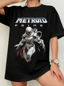 Unisex Metroid Prime Samus Aran T-Shirt, Sci-Fi Action Graphic - Black - View 6