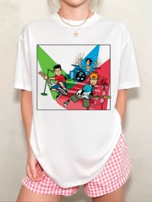 Unisex Blink-182 Cartoon Band T-Shirt In Green, Blue, And Red; Versatile, Neutral Style - White - View 8