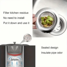 2pcs 304 Stainless Steel Kitchen Sink Strainer - Durable Rust-Proof Design, Easy To Clean Drain Filter, Suitable For Sink, Floor And Vegetable Basin Odor Removal And Drainage Protection. Essential Home Kitchen Accessory (Strainer + Cover) - Multiple Styles - View 4