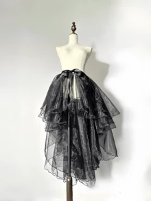 1件女款裙子，白色/黑色/紅色/粉色/湖藍色/香檳色，不對稱前短後長魚尾表演裙，蓬蓬裙，飄逸舞裙 - 彩色 - 查看 9