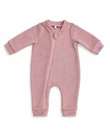 Children's Fleece Jumpsuit In Warm Pink With Front Zipper Opening - 乾枯玫瑰色 - 查看 4