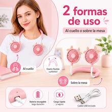 Rechargeable USB Neck Fan, Cute Sheep Design, Long Battery Life For Outdoor Use - Pink - View 6