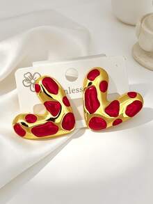 5 Pairs Of Gold-Plated Stainless Steel Earrings, Anti Fading And Anti Allergic, Elegant And High-End Enamel Drip Oil Heart-Shaped Earrings, Suitable For Women's Valentine's Day Wear, Fashionable High-End Jewelry, Suitable For Daily Wear, Vacation And Gift Giving - Multicolor - View 4