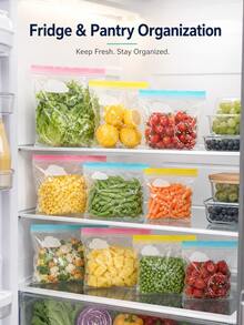 65PCS Reusable Stand-Up Storage Bags Set, Clear Double-Seal Zipper Bags With Wide Bottom, Small Medium Large Sizes For Kitchen, Fridge, Travel, Snacks, Produce And Home Organization - View 5